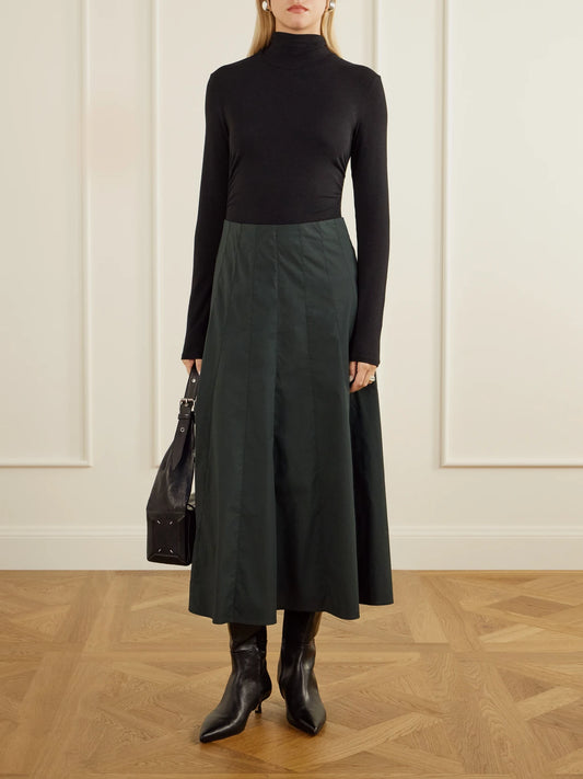 Image of a model wearing Skirts. Product name - Heidi Stretch Cotton-blend Midi Skirt in Dark green colour by brand - Proenza Schouler White Label