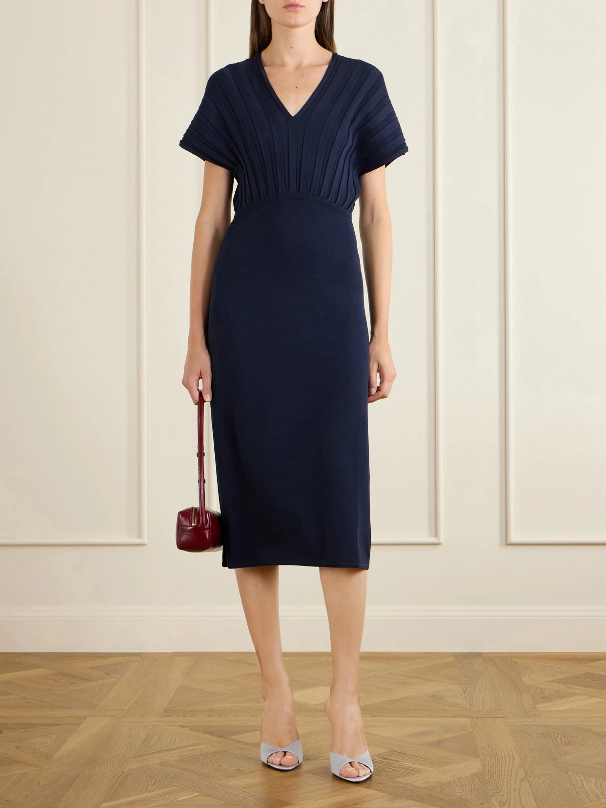 Image of Dresses. Product name - Woven Midi Dress in Navy colour by brand - Max Mara