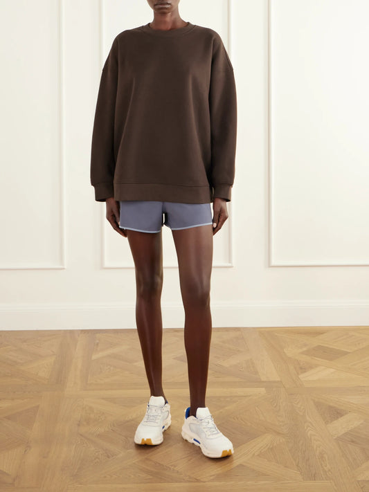 Image of Sleepwear & Loungewear. Product name - Steady State Cotton-blend Fleece Sweatshirt in Brown colour by brand - lululemon