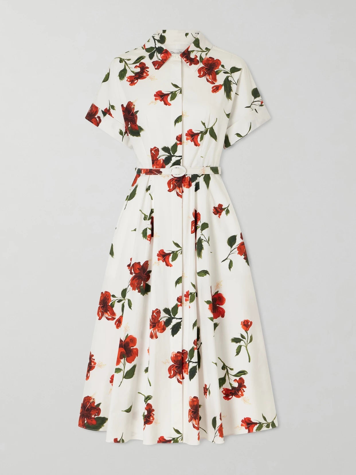 Image of Dresses. Product name - Floral-print Cotton-poplin Midi Dress in White colour by brand - Oscar de la Renta