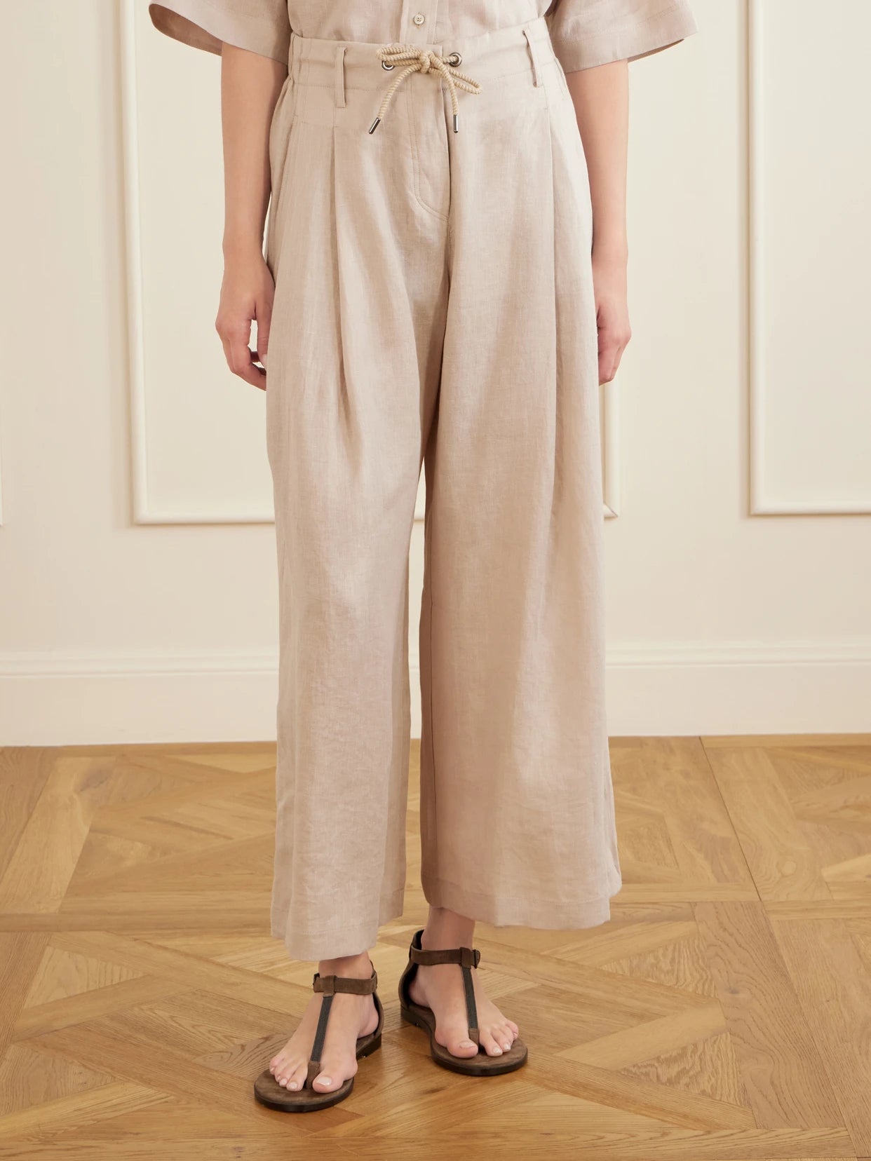 Linen Wide-leg Drawstring Pants