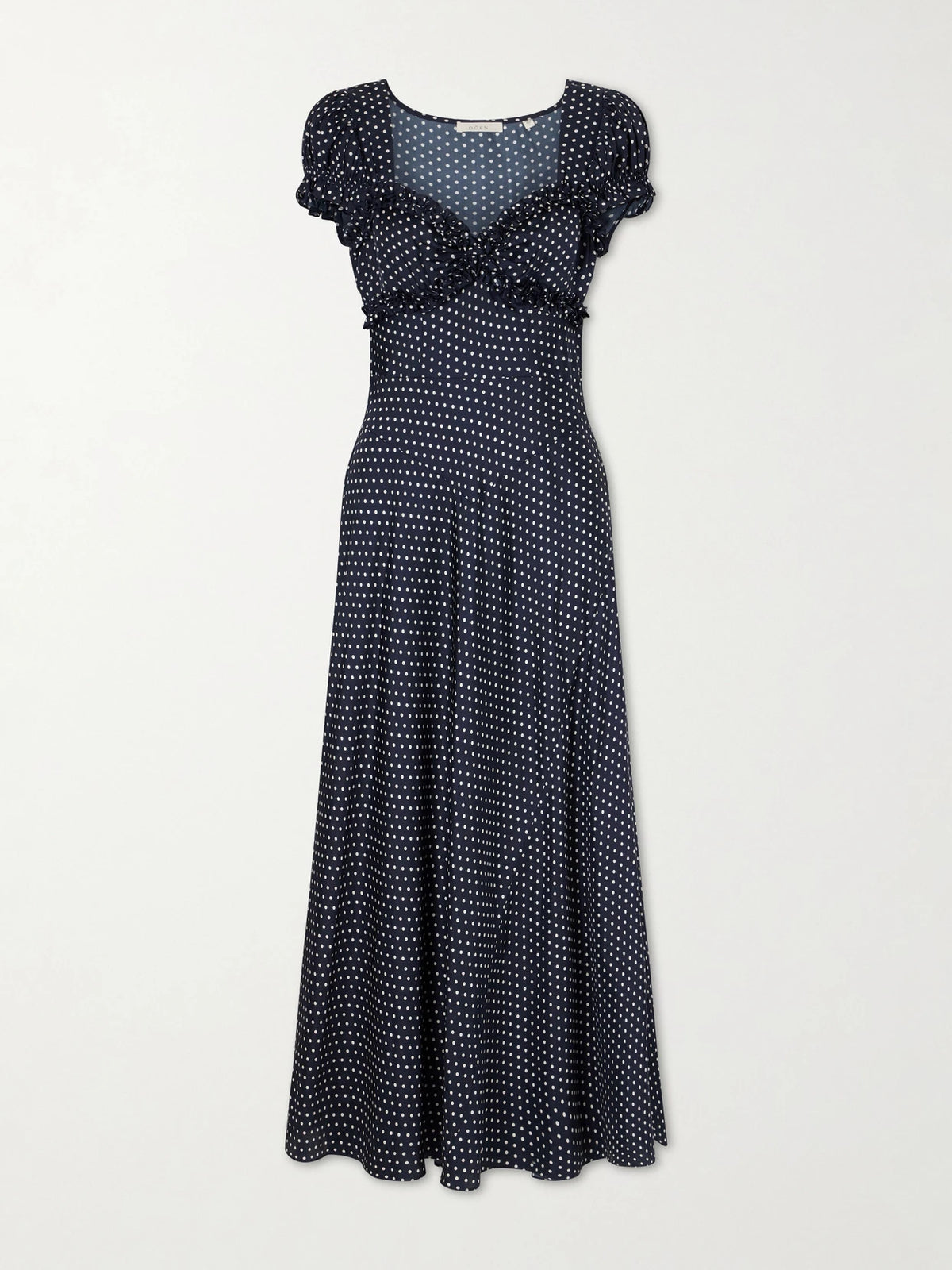 Valerine Gathered Polk-dot Silk-blend Twill Maxi Dress