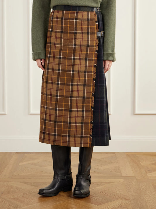 Barbour Hazelwood Two-tone Pleated Checked Flannel Midi Skirt