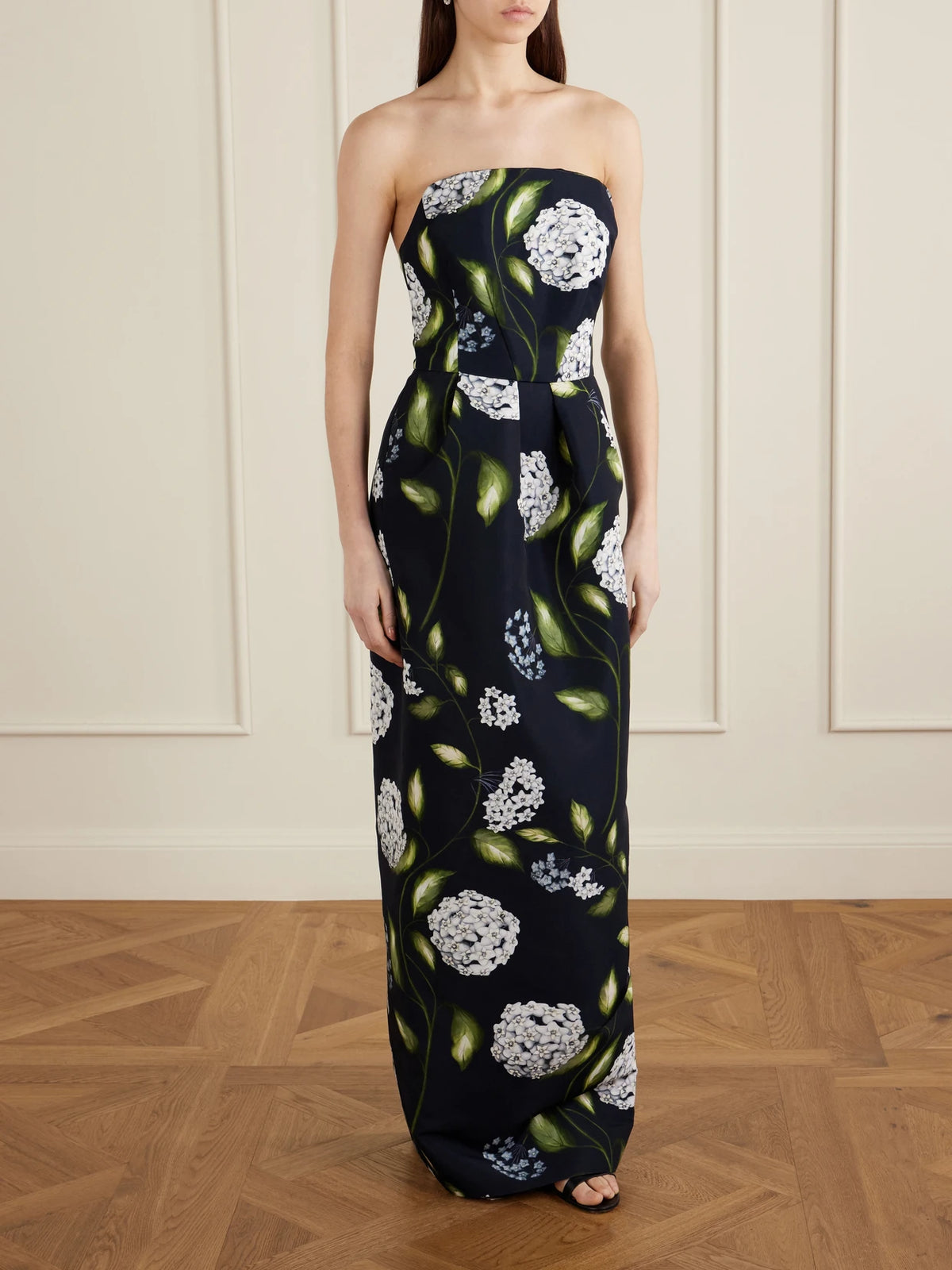 Floral-print Twill Gown