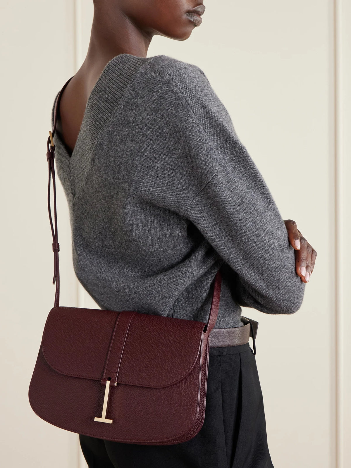 Image of Bags. Product name - Small Leather Shoulder Bag in Burgundy colour by brand - TOM FORD