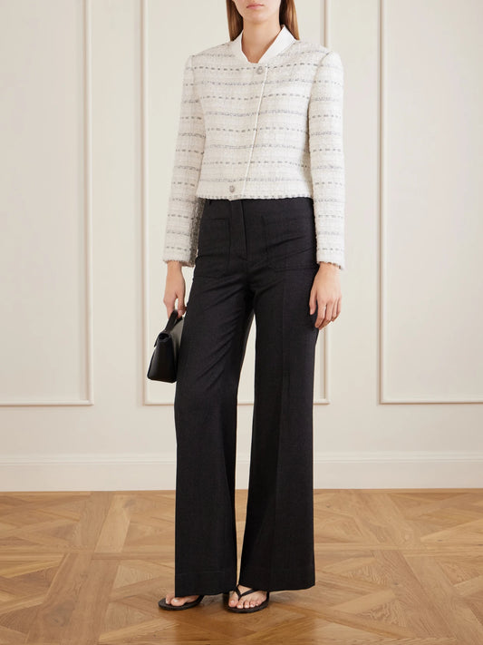 Image of Coats & Jackets. Product name - Cropped Metallic Bouclè Jacket in White colour by brand - Self-Portrait