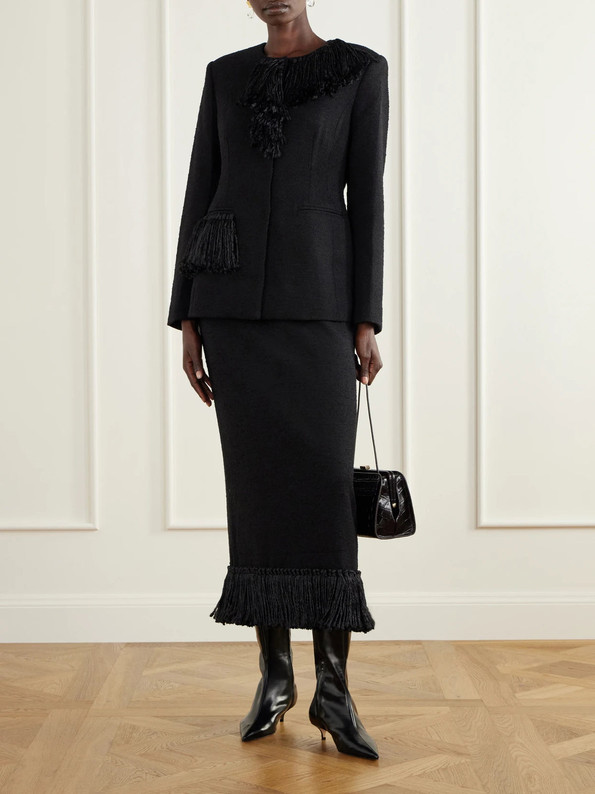 Image of Coats & Jackets. Product name - Matilde Wool-blend Twill Jacket in Black colour by brand - Heirlome
