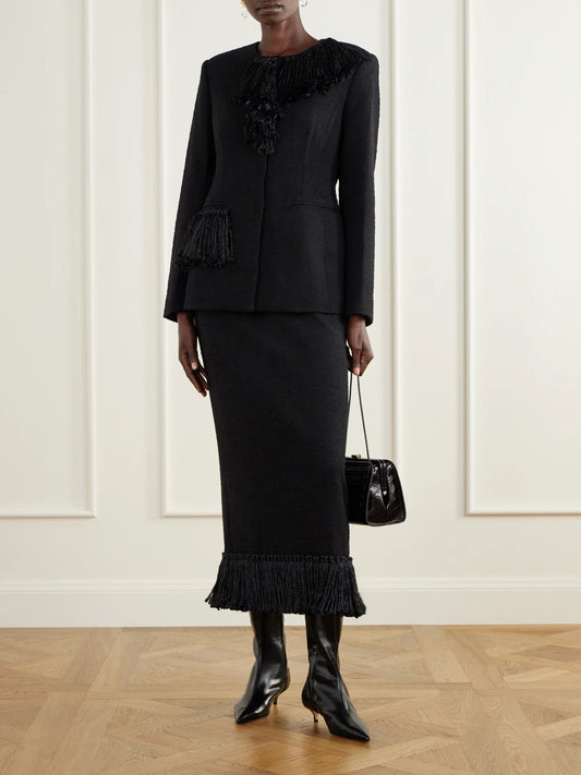 Image of Coats & Jackets. Product name - Matilde Wool-blend Twill Jacket in Black colour by brand - Heirlome