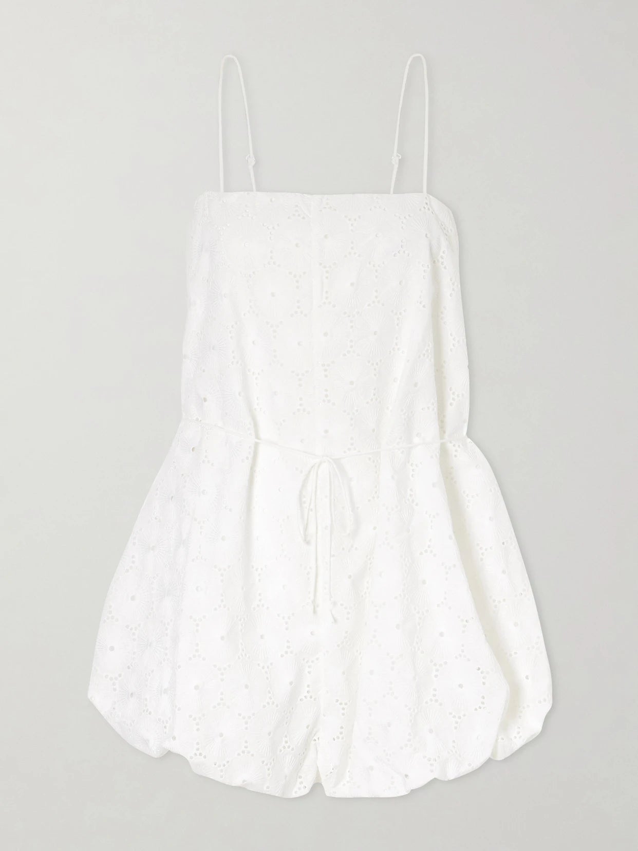 Image of Bodysuits. Product name - Rosella Belted Broderie Anglaise Playsuit in White colour by brand - Faithfull