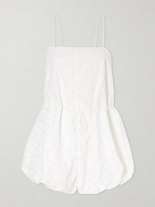 Image of Bodysuits. Product name - Rosella Belted Broderie Anglaise Playsuit in White colour by brand - Faithfull