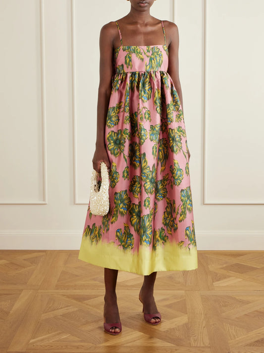 Image of Dresses. Product name - Faye Tie-detailed Floral-print Twill Midi Dress in Multi colour by brand - ALÉMAIS