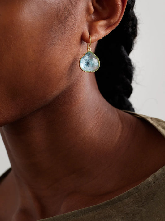 Image of Earrings. Product name - 18-karat Gold Aquamarine Earrings in Multi colour by brand - Irene Neuwirth