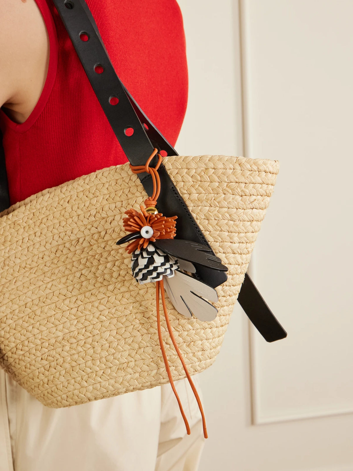 Image of Keychains. Product name - + Paula Ibiza Hoopoe Bird Leather Charm in Multi colour by brand - LOEWE