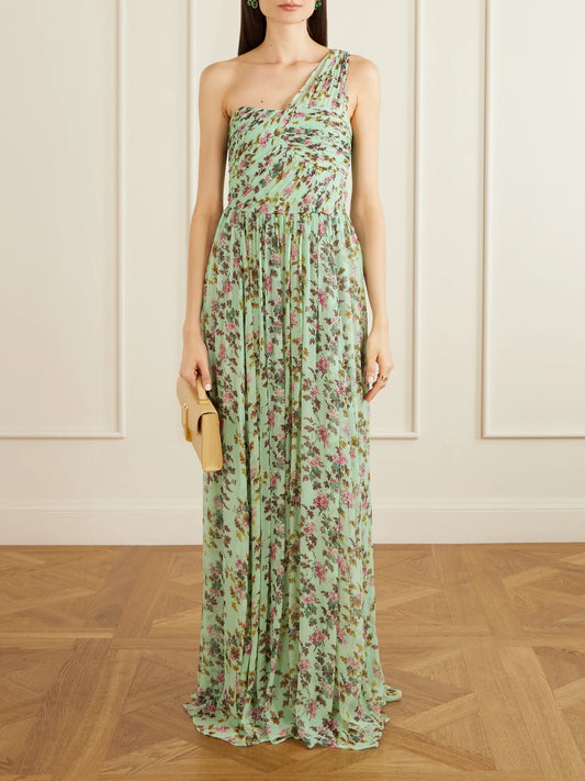 Image of Dresses. Product name - Aureline One Shoulder Silk Dress in Green colour by brand - Ulla Johnson