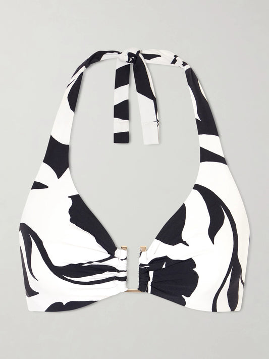 Image of Swimwear. Product name - Beachwear Bchavena Printed Bikini Top in White colour by brand - Max Mara