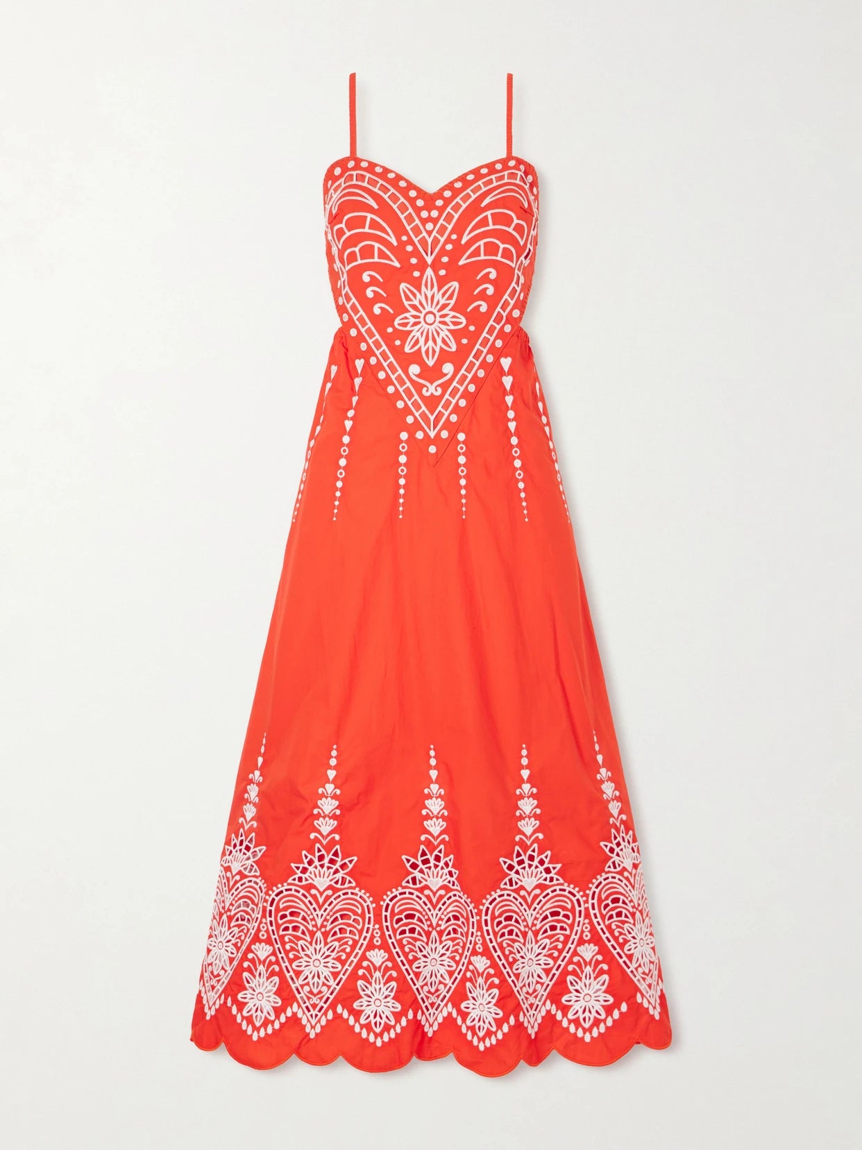 Image of Dresses. Product name - Heart Broderie Anglaise Cotton Midi Dress in Red colour by brand - Farm Rio