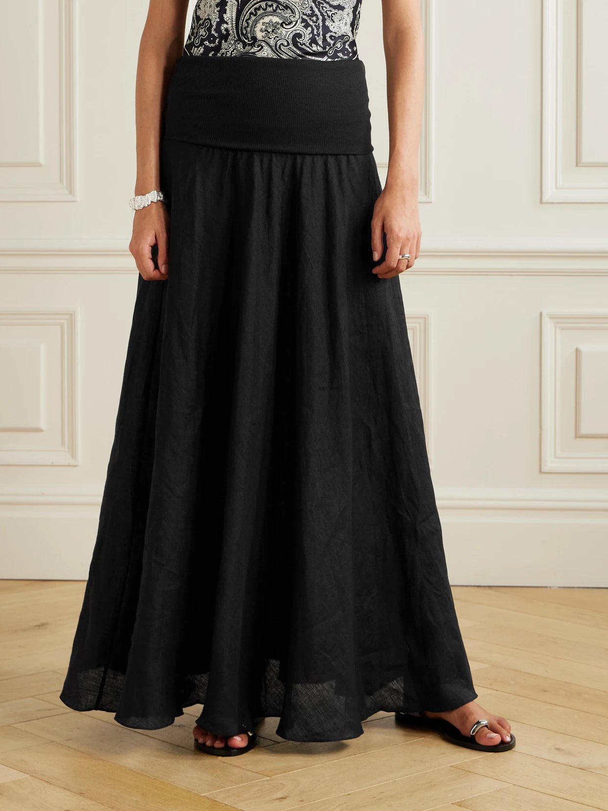 Light And Sound Convertible Linen-blend Maxi Skirt