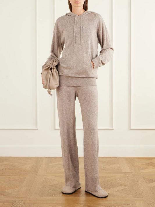 Image of Sleepwear & Loungewear. Product name - Striped Wool And Cashmere-blend Hoodie And Wide-leg Pants Set in Beige colour by brand - Allude