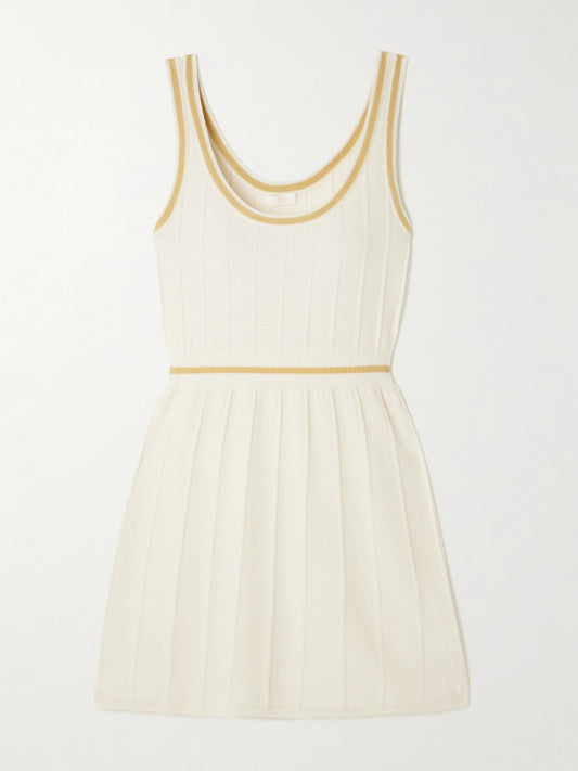 Image of Dresses. Product name - Elite Striped Ribbed Wool And Cashmere-blend Mini Dress in Cream colour by brand - Eres