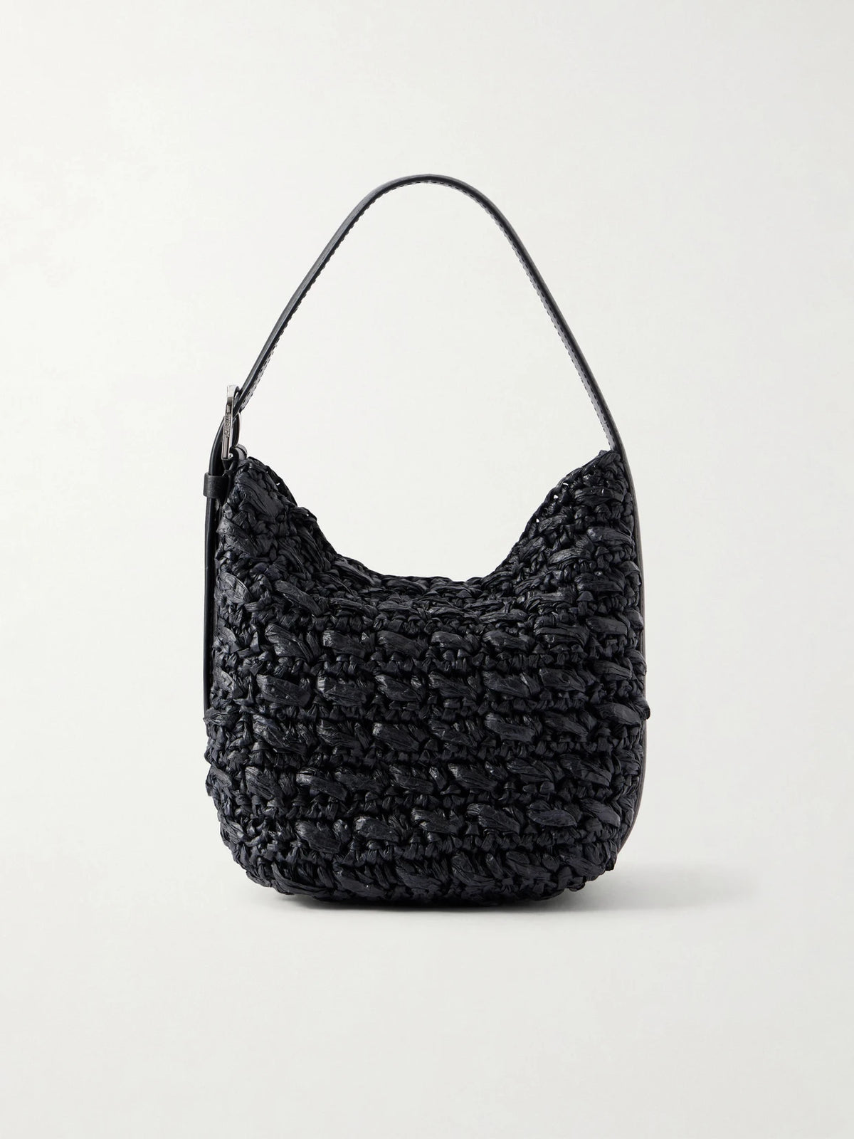 Belted Small Leather-trimmed Raffia Shoulder Bag