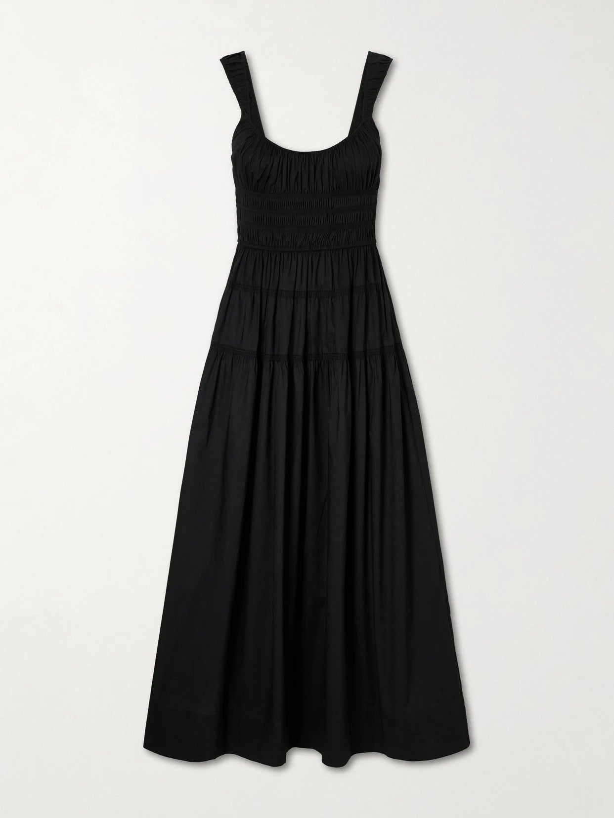 Image of Dresses. Product name - Clover Smocked Organic Cotton-poplin Midi Dress in Black colour by brand - DÔEN