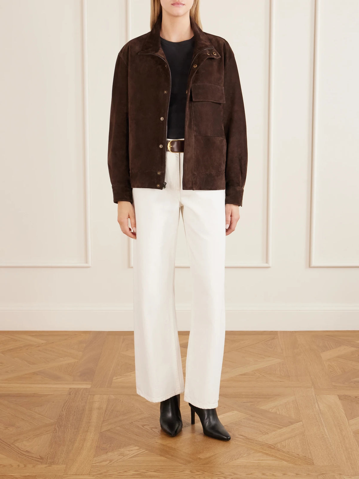 Image of Coats & Jackets. Product name - Cirque Suede Jacket in Dark brown colour by brand - Nili Lotan
