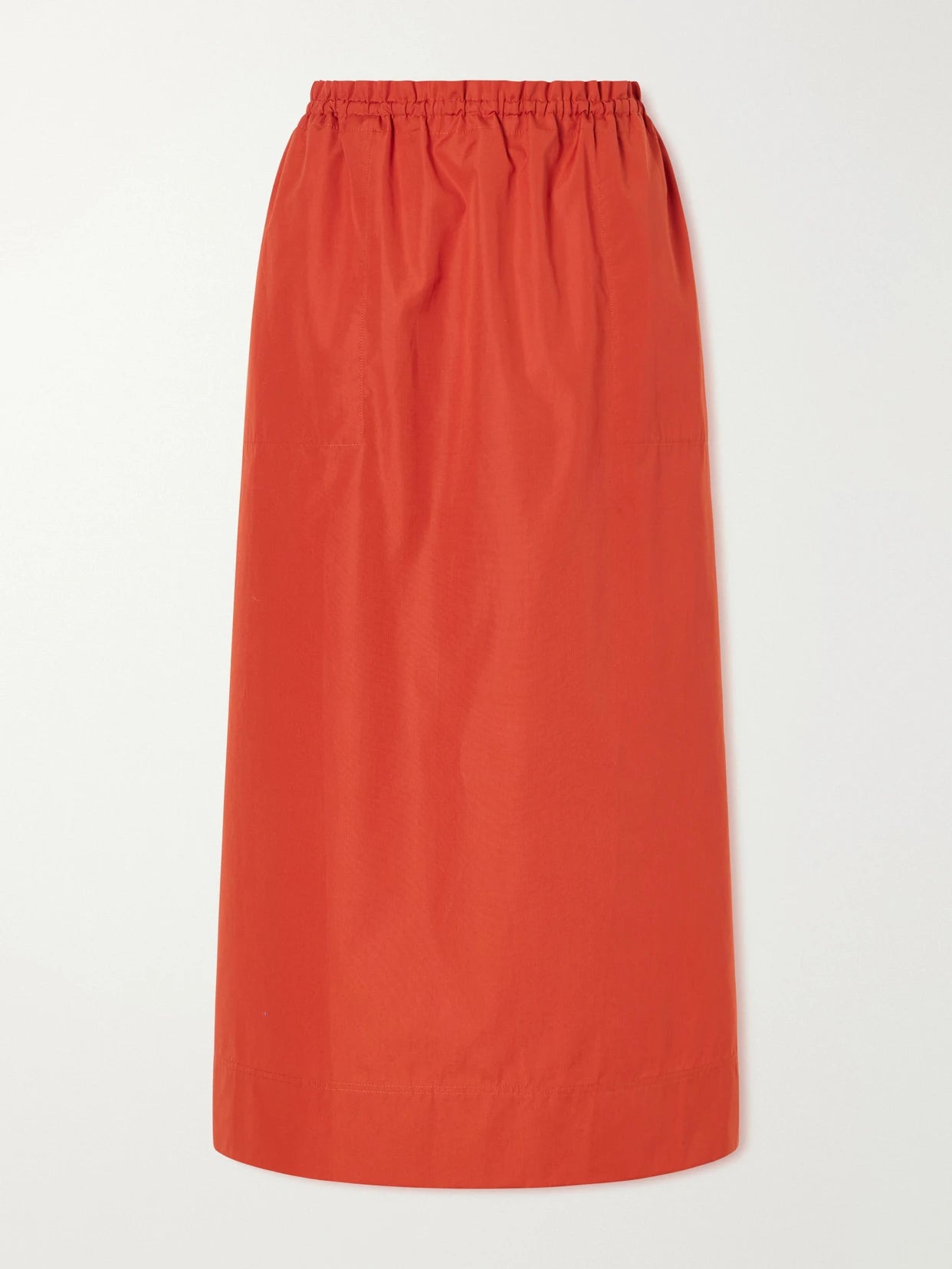 Image of a model wearing Skirts. Product name - Cotton-poplin Midi Skirt in Red colour by brand - TOTEME
