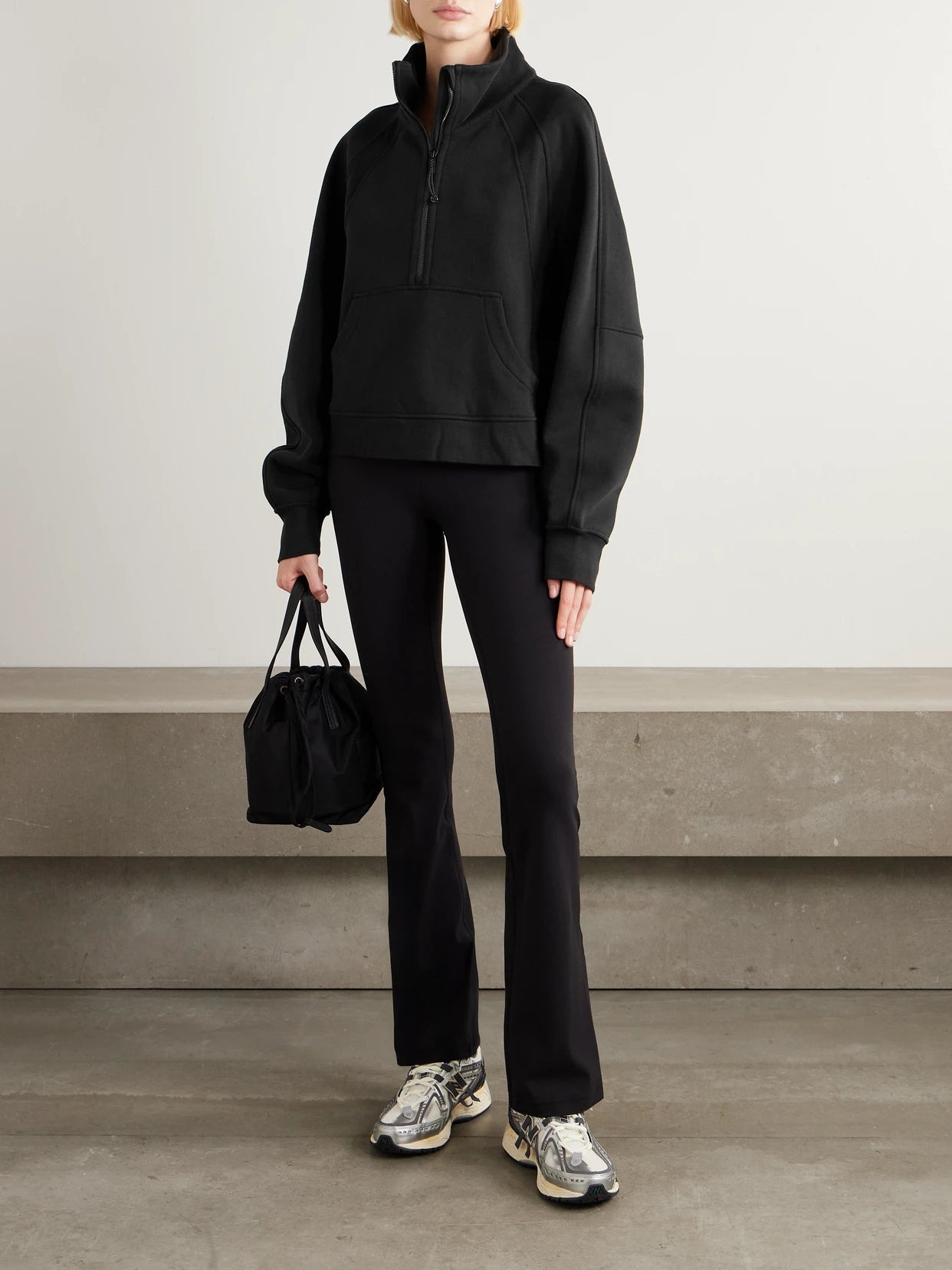 Image of Sleepwear & Loungewear. Product name - Scuba Half-zip Cotton-blend Sweatshirt in Black colour by brand - lululemon