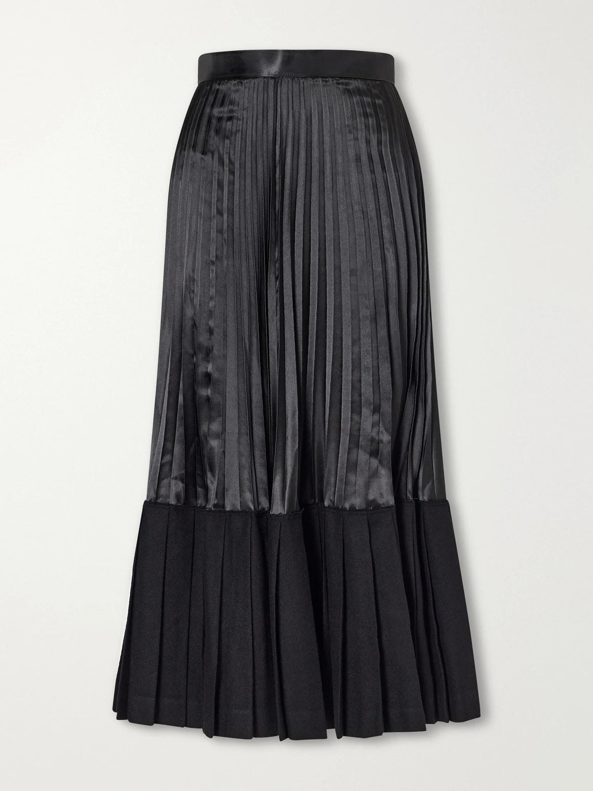 Junya Watanabe Layered Pleated Wool-blend Flannel And Satin Maxi Skirt