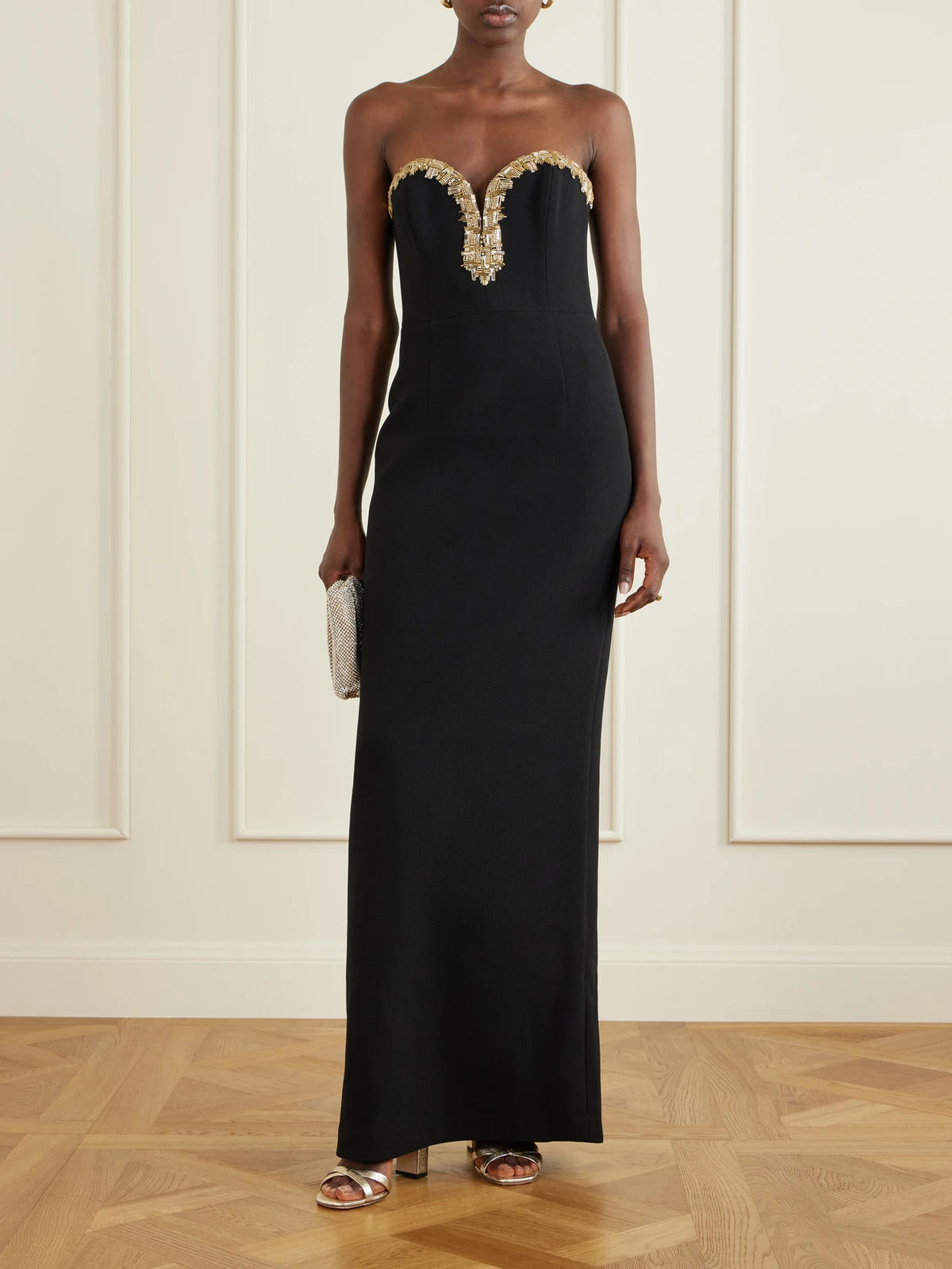 Image of Dresses. Product name - Alexandrite Embellished Cady Gown in Black colour by brand - Rebecca Vallance