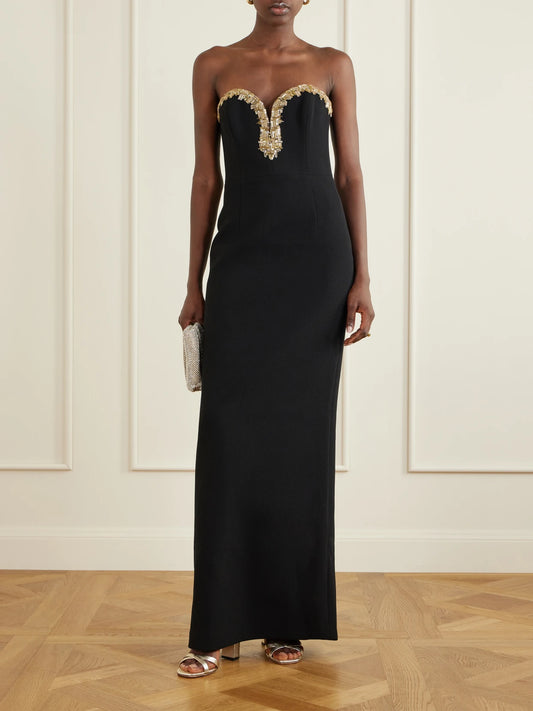 Image of Dresses. Product name - Alexandrite Embellished Cady Gown in Black colour by brand - Rebecca Vallance
