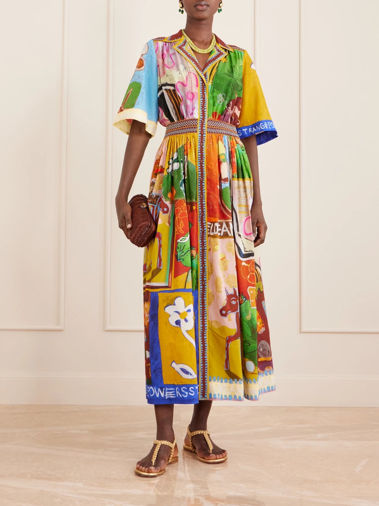 Image of Dresses. Product name - Mlak Shirred Pleated Printed Cotton And Silk-blend Voile Midi Dress in Multi colour by brand - ALÉMAIS