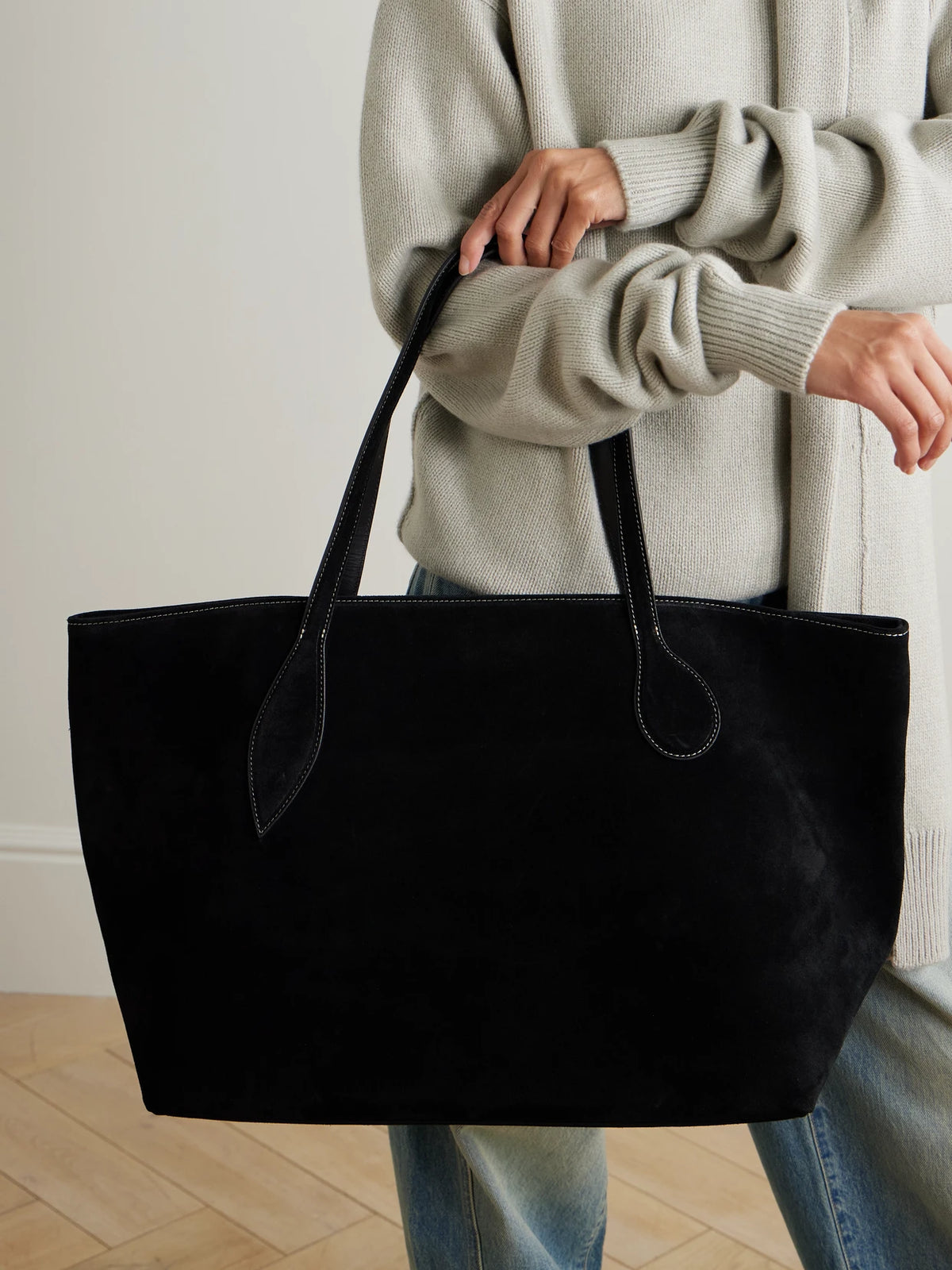 Image of Bags. Product name - Mega Sprout Suede Tote in Black colour by brand - Liffner
