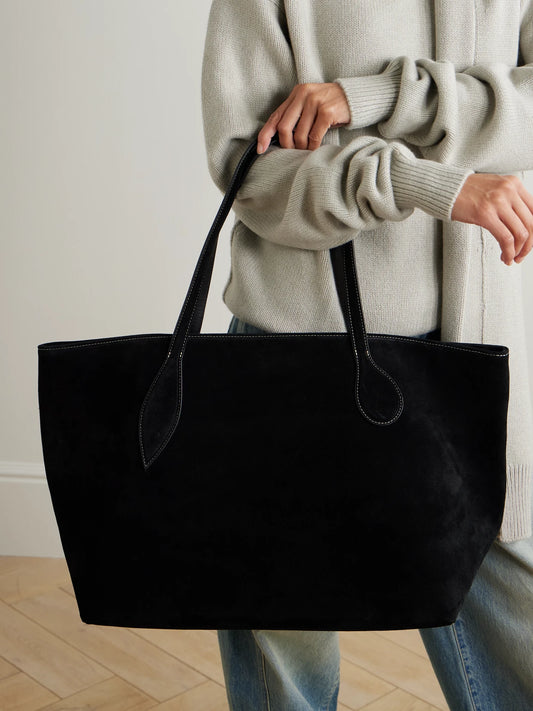 Image of Bags. Product name - Mega Sprout Suede Tote in Black colour by brand - Liffner