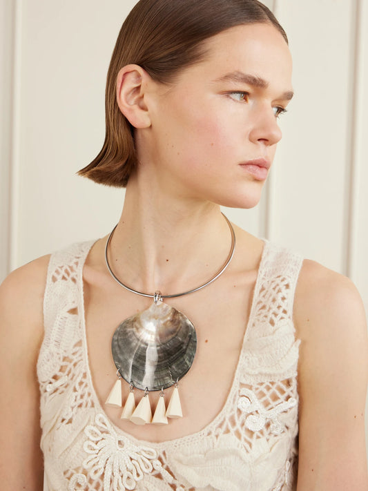 Image of Necklaces. Product name - Nacre Rhodium-plated, Shell And Resin Necklace in Silver colour by brand - Julietta