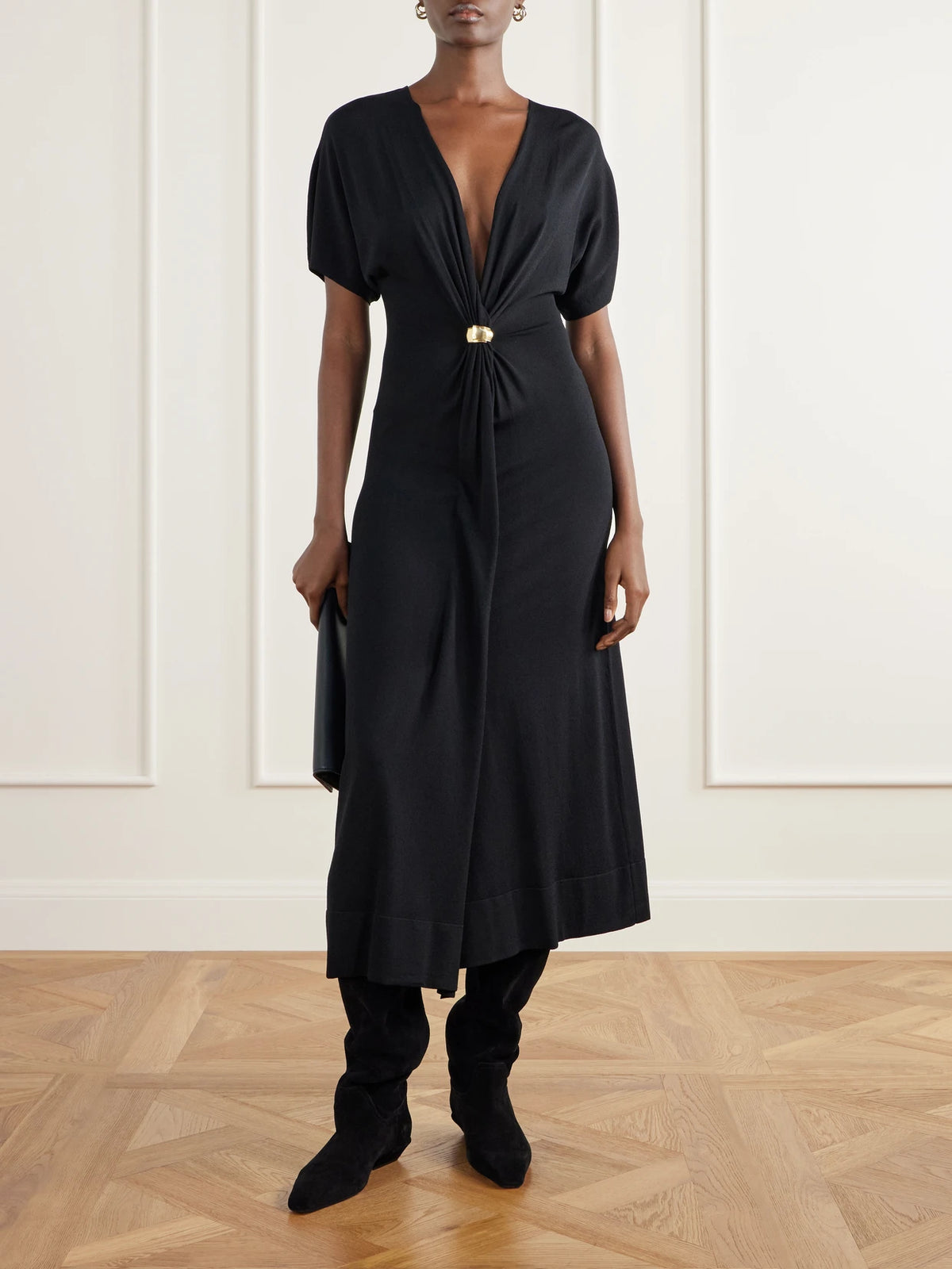 Image of Boots. Product name - Bettina 25 Suede Knee Boots in Black colour by brand - Paris Texas
