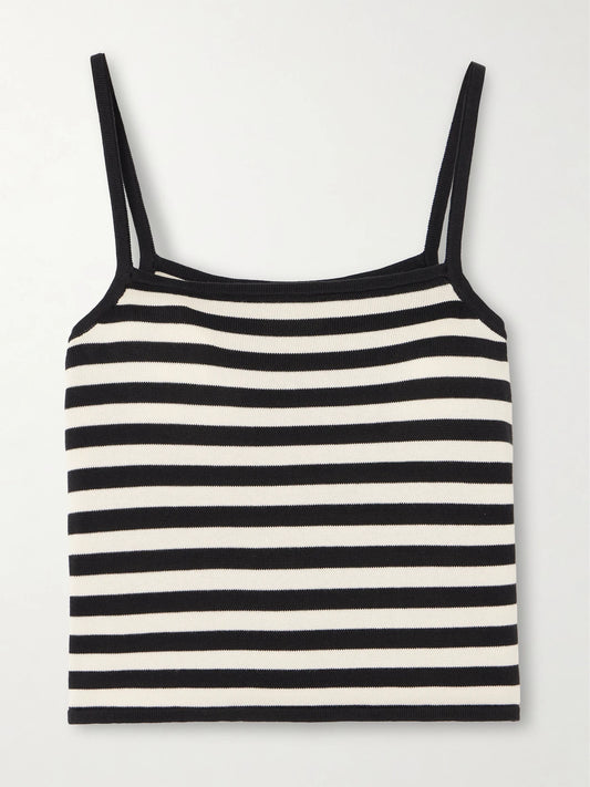 Image of a model wearing Tops. Product name - Darcy Striped Pima Cotton Tank in Multi colour by brand - Posse