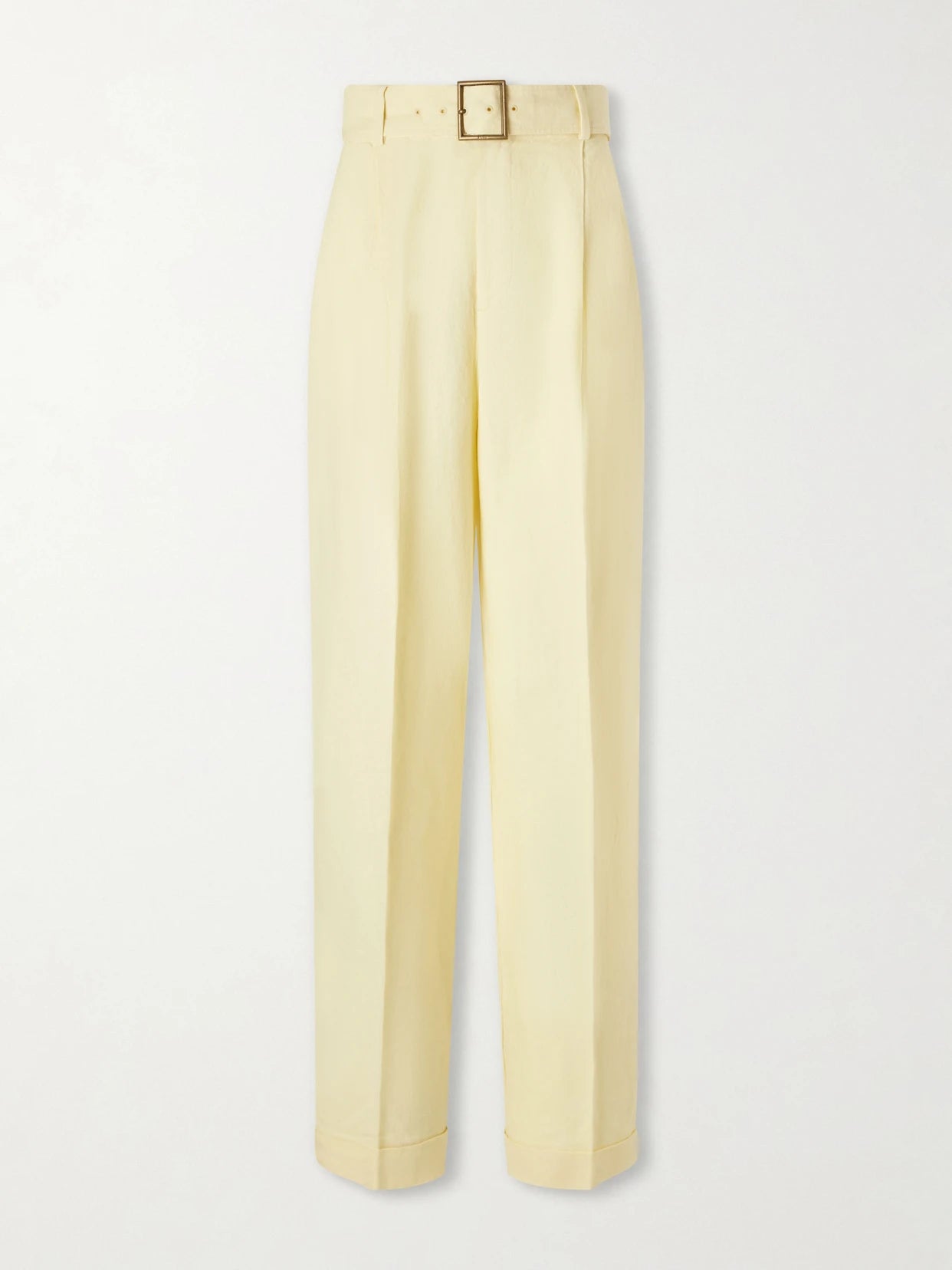 Image of a model wearing Pants. Product name - Belted Linen Wide-leg Pants in Pastel yellow colour by brand - Polo Ralph Lauren