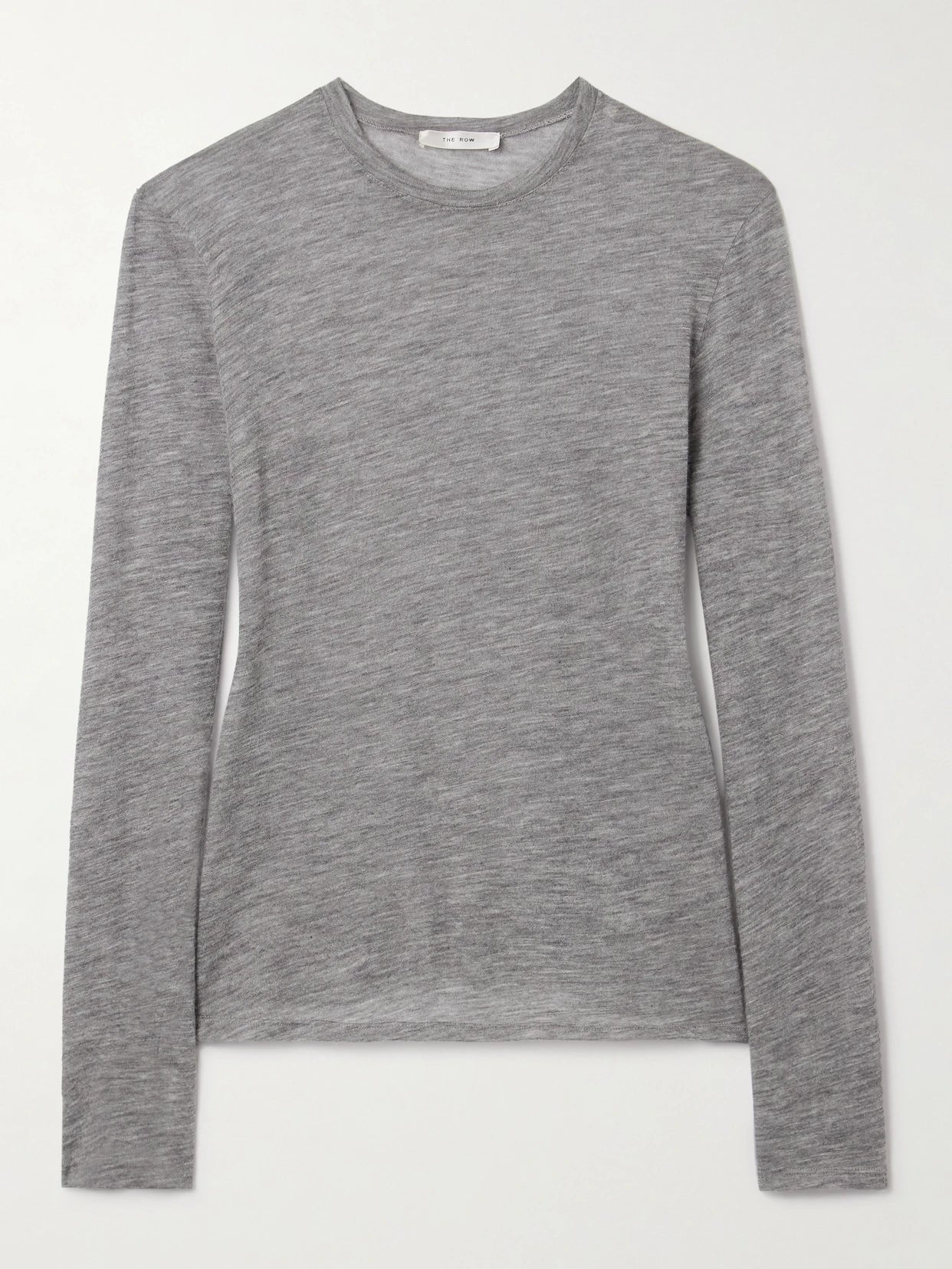 Image of a model wearing Tops. Product name - Iverness Cashmere Top in Gray colour by brand - The Row