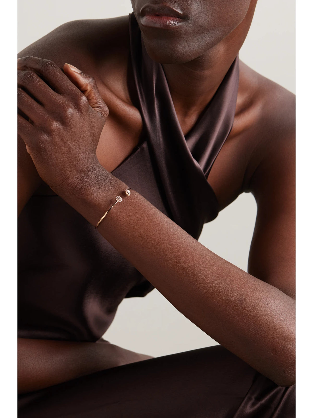 Image of Bracelets. Product name - My Twin Toi & Moi 18-karat Rose Gold Diamond Cuff in Multi colour by brand - Messika
