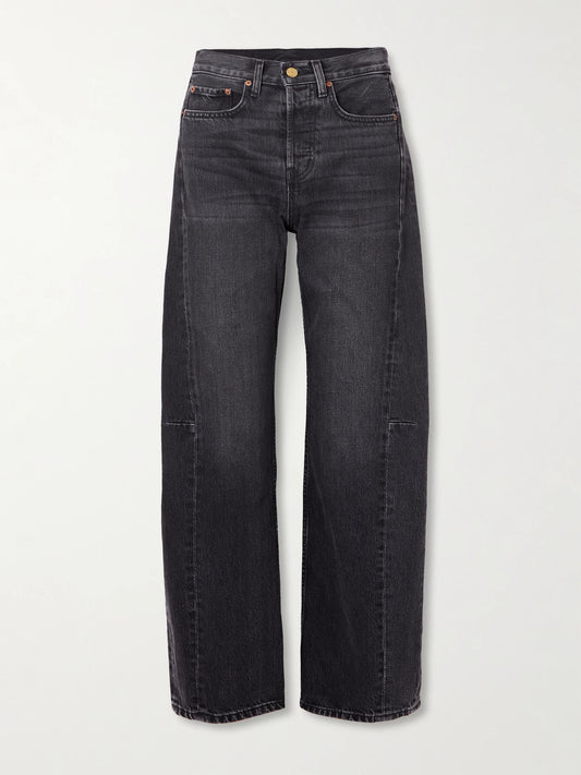 Image of Jeans. Product name - Slim Lasso Cropped Mid-rise Wide-leg Jeans in Black colour by brand - B SIDES