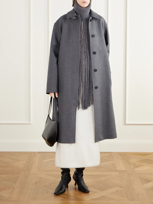 Image of Scarves & Shawls. Product name - Ardenne Fringed Cashmere Snood in Charcoal colour by brand - LISA YANG