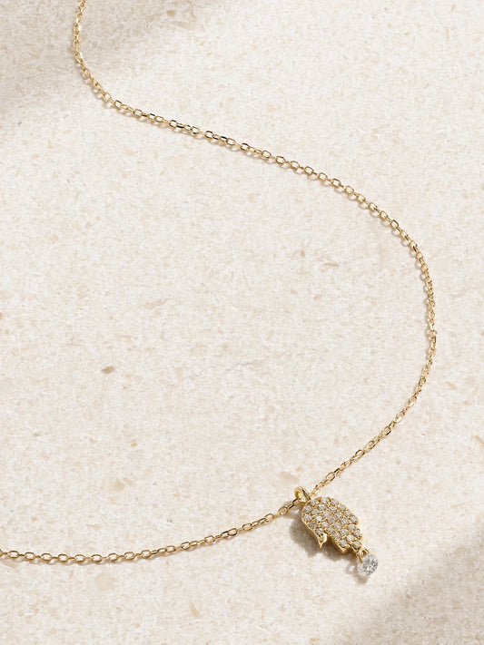 Hand Of Fatima 18-karat Gold Diamond Necklace