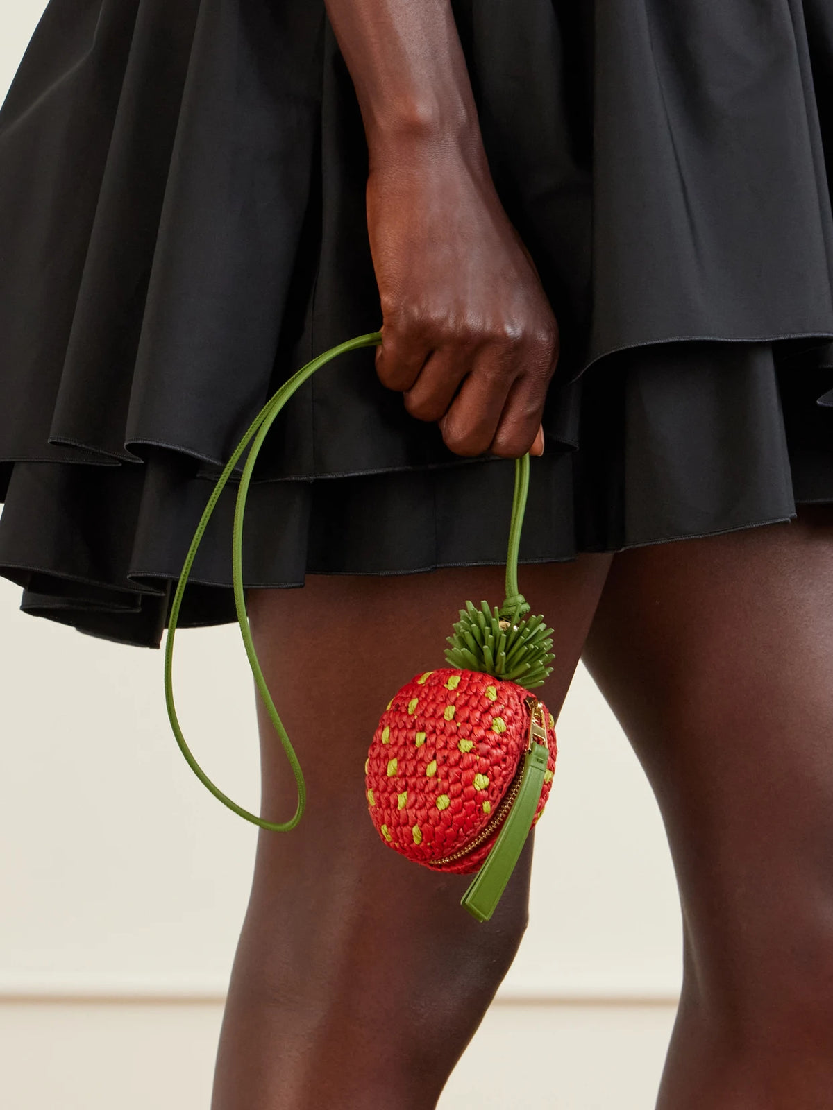 Image of Wallets & Money Clips. Product name - + Paula's Ibiza Strawberry Leather-trimmed Raffia Pouch in Red colour by brand - LOEWE