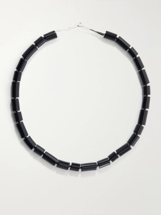 The Sadie Sterling Silver Onyx Beaded Necklace