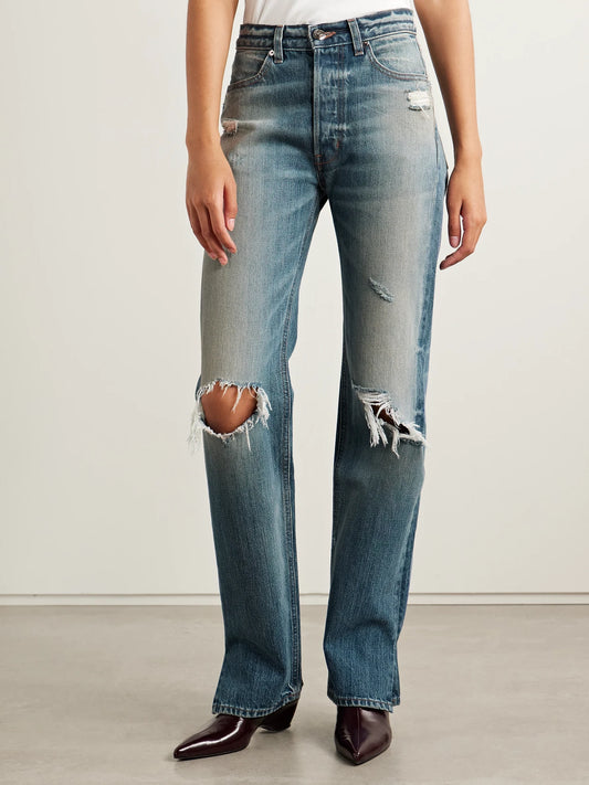 The Agnes Distressed Mid-rise Straight-leg Jeans