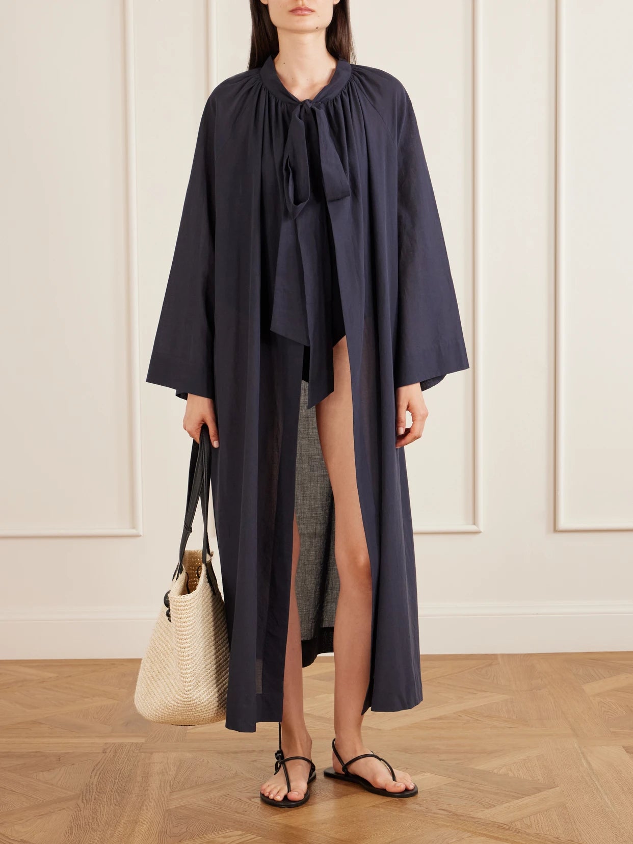 Image of Swimwear. Product name - Liquid Summer Cotton-voile Kaftan in Navy colour by brand - Les Vacances D'Irina