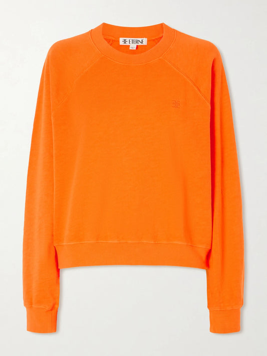 Image of Sleepwear & Loungewear. Product name - Sonny Embroidered Cotton-jersey Sweatshirt in medium colour by brand - ÉTERNE