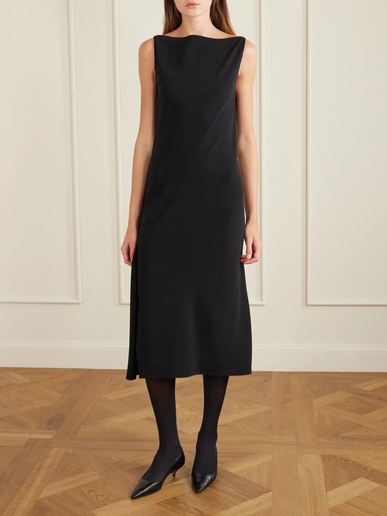 Image of Dresses. Product name - Ender Crepe Midi Dress in Black colour by brand - The Row