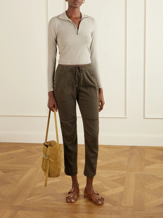 Image of Sleepwear & Loungewear. Product name - Cotton-blend Twill Track Pants in Green colour by brand - James Perse
